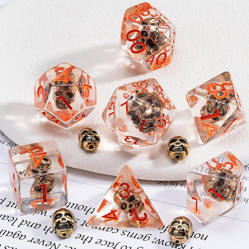 weyano D&D Resin Dice Set, Skull Polyhedral Dice for Dungeons and Dragons, RPG, MTG DND 7-DIE (D4, D6, D8, D10, D12, D20, D%) for Ages 15 and Up - Image 1